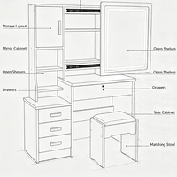 Table de toilette moderne haut de gamme avec rangements multi-niveaux et miroir LED pour la maison et l'hôtel – Achat en gros