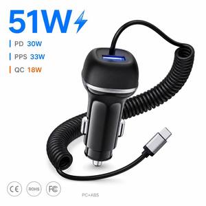 ขายส่ง สายชาร์จในรถยนต์แบบสปริงคุณภาพพรีเมียม OEM แบบกำหนด<span class=keywords><strong>เ</strong></span>องได้ รองรับ PD 30W |   QC 18W ที่ชาร์จในรถยนต์แบบเร็วปลอดภัย USB C - Product Image 1