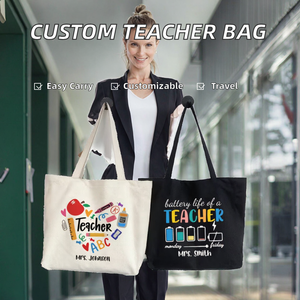 Sac fourre-tout personnalisé pour femme, sac en toile avec nom personnalisé, cadeau pour la fête des enseignants, sac de voyage et de shopping - Product Image 2