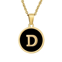 Collares de Acero Inoxidable al por Mayor con Colgante Geométrico Redondo con Iniciales de 26 Letras y Concha Negra para Regalo