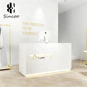 Foshan Factory New Arrival Modern <b>Solid</b> <b>Wood</b> Hair Salon Beauty Reception <b>Desk</b> with Platinum Finish for Hospital Gym & Office Use - Product Image 3