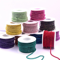 BOBOHOO Chaîne de strass en verre à coudre, 10 yards/rouleau, strass à coupe fermée, rouleau de chaînes de strass pour chaussures, sacs, pinces à cheveux, vêtements