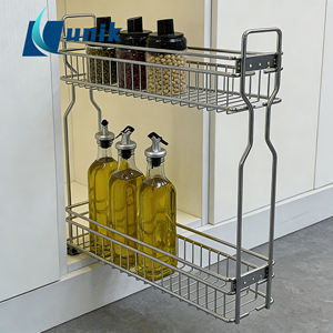 Organisateur de placard supérieur double, étagère coulissante à deux niveaux, glissière à roulement à billes, finition chromée, design moderne pour cuisine - Product Image 1