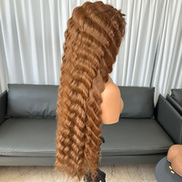 Perruques synthétiques Lace Front 13x4 de 30 pouces, couleur marron, ondulées profondes, avec ligne de cheveux pré-épilée, pour femmes noires, en fibre Futura