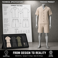 Ensemble chemise et short pour homme, chemise à manches courtes à col campiste boutonnée, short plissé ajusté, fournisseur de marque privée pour l'été
