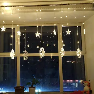 LED romantik ay yıldız perde dize peri işık noel Diwali ramazan merkezi bahçe veranda dekorasyon işık ile 8 fonksiyon