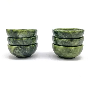Wholesale Natural Stone Hand Carved Green Jade Mini Bowl Round Shape Crystal Craft Green Jade Bowls For Gift