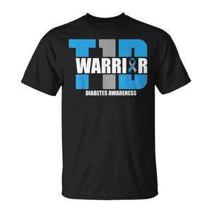 Camiseta T1D Warrior para concienciación sobre la diabetes, diseño de lazo azul tipo 1 - Product Image 1