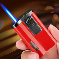 Briquet torche coupe-vent à jet droit avec fenêtre transparente, en alliage de zinc, à gaz butane, léger et fin, gravé au laser