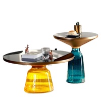 Table basse moderne de style nordique Base en verre vert Meubles de restaurant prêt pour l'expédition Panneau de bois en acier inoxydable pour