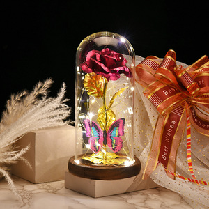 UKIQUEEN 24K oro para siempre Rosa Led luz rosas preservadas artificiales en flor de cúpula de <span class=keywords><strong>cristal</strong></span> para regalo de novia - Product Image 4