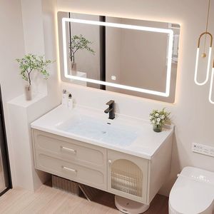 White smart bathroom cabinet glass display cabinet white countertop washbasin hanging cabinet body - Product Image 4