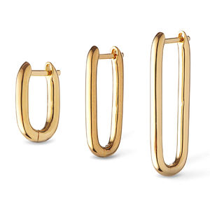 Gemnel Classic Fashion 925 Sterling Silver 18K Gold Leng U Hoop Huggie Pendientes Set - Product Image 1