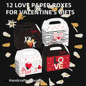 12 pièces/paquet Boîtes à poignée en carton à thème amour faites à la main Emballage de bonbons Cadeau Biscuit Favori Joyeux anniversaire de la Saint-Valentin Décoration de fête - Product Image 2