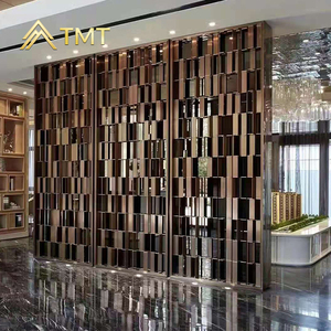 Divisor de pantalla decorativo para interiores de hotel, divisor de pantalla de restaurante, diseño de parrilla marrón de <span class=keywords><strong>metal</strong></span>, corte hueco láser, pared de partición para restaurante - Product Image 2