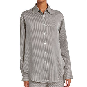 Seda viscosa satén mujer camisa manga larga rayas elegante suave negocios blusa fábrica OEM - Product Image 1