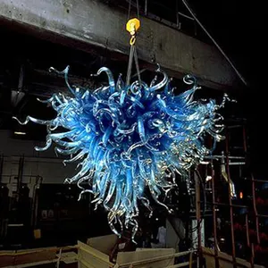 लक्जरी नीले झूमर प्रकाश 100% हस्तनिर्मित उड़ा ग्लास यूरोपीय क्लासिक एलईडी बड़े झाड़ घर प्रकाश इनडोर कमरे में रहने वाले