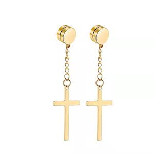 Pendientes con colgante de cruz, de acero de titanio, unisex, con cadena y borla, en negro, plata y oro, 8 mm - Product Image 4