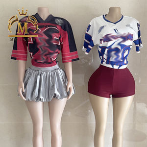 Conjuntos de falda de moda para <span class=keywords><strong>mujer</strong></span>, camisa holgada con estampado de malla, <span class=keywords><strong>Jersey</strong></span> y minifaldas, conjuntos de 2 piezas, conjuntos de <span class=keywords><strong>Jersey</strong></span> informales Y2K de dos piezas - Product Image 3