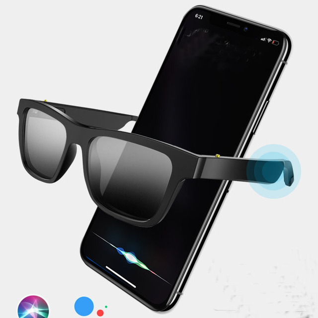 Silver Luxury Smart PC Frame Outdoor Sports Glasses With Directional Audio Music & Call Features Bluetooth Sunglasses