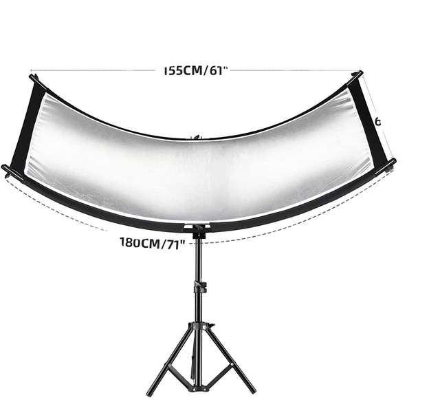 Curve Clamshell Reflector 60X180cm Arclight Curved Lighting Reflector Black White Gold Silver With 28" /70cm Light Stand