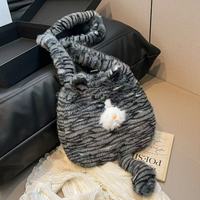 Mode peluche sac à main gris réutilisable sac à bandoulière mignon chat sac avec motifs sac fourre-tout pour fille