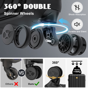 MGOB Bagage à main à roulettes <span class=keywords><strong>Valise</strong></span> <span class=keywords><strong>cabine</strong></span> noire de 20 pouces 100% <span class=keywords><strong>Polycarbonate</strong></span> Hard Shell Spinner Silent Wheel TSA Lock - Product Image 3