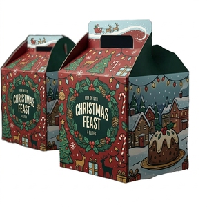 Boîte à <span class=keywords><strong>pignon</strong></span> personnalisée pour Noël avec impression couronne de houx pour l'emballage de friandises et de poudings, présentation en magasin, vente en gros - Product Image 1