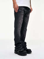 Jean rétro délavé et vieilli 2026, coupe Cleanfit, effet éclaboussures de peinture, déchirures effet moustaches de chat, pantalon en denim extensible ample évasé à bords bruts