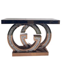 Meuble d'entrée en bambou de luxe léger, console de hall d'entrée moderne et minimaliste avec finition miroir et cloison décorative