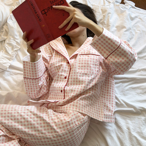 <span class=keywords><strong>Pigiama</strong></span> da <span class=keywords><strong>Donna</strong></span> QINSI in Cotone a Maniche Lunghe, Morbido <span class=keywords><strong>Completo</strong></span> a Quadretti con Bordi Decorativi per Primavera - Product Image 2