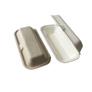 Biodegradable clamshell sugarcane hotdog box takeaway rectangular hinged box