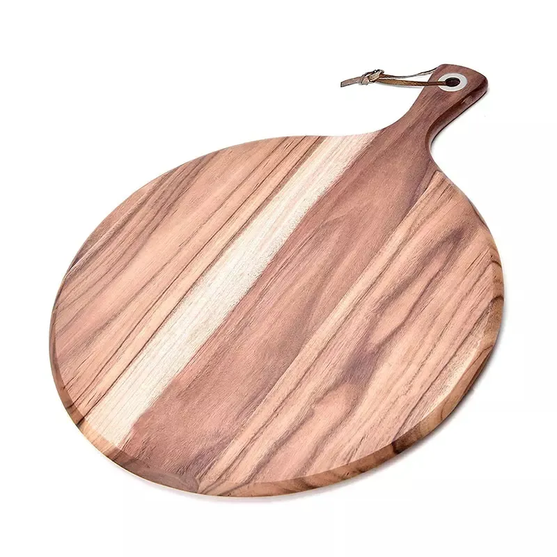 Acacia Houten Snijplank Met Handvat Houten Hakblokken Aanrecht Ronde Paddle Kaas Board Voor Vlees Brood Serveren Board