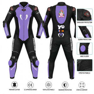 Traje de Motociclismo de Cuero de Manga Larga, de Una Pieza, para Mujer, Color Negro con Estampado de Unicornio, Homologado por la CE, Paneles Elásticos con Protección - Product Image 5