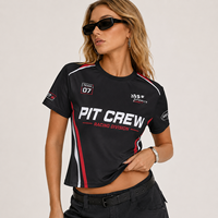 Maillot de fan de course imprimé personnalisé pour équipe de pit crew, vêtement de jour de match, t-shirt uniforme d'équipe de course à manches courtes en tissu mesh à rayures