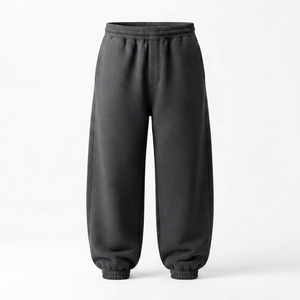 Pantalon de jogging décontracté pour homme en molleton de coton gris foncé à col ras du cou, coupe large, avec cordon de serrage et taille élastique, idéal pour l'hiver - Product Image 1