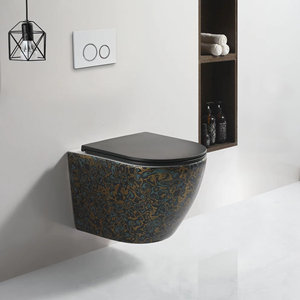 WC suspendu monobloc en céramique, style européen moderne, avec réservoir dissimulé texturé bronze, siphon en P et <span class=keywords><strong>chasse</strong></span> <span class=keywords><strong>d</strong></span>'<span class=keywords><strong>eau</strong></span> par gravité, pour maison et hôtel - Product Image 1