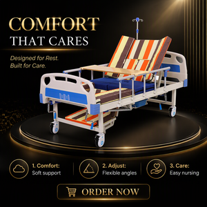 Cama de enfermería multifuncional de media curva para cuidado en el hogar con funciones de giro, elevación de piernas, soporte para infusión intravenosa móvil y asistencia para comidas. - Product Image 6