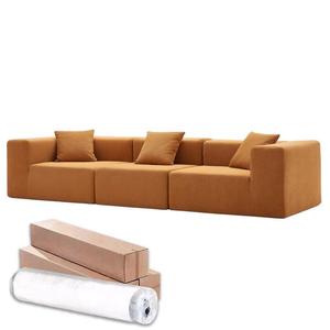 Vacuum Compressed <b>Cream</b> Fabric <b>Sofa</b> Mid Century Frameless Full Sponge Straight <b>Sofa</b> Combination - Product Image 1