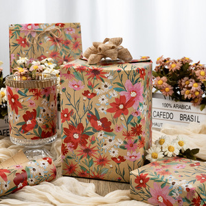 Floral <b>Pattern</b> Kraft Wrapping <b>Paper</b> Roll 80GSM Coated Double Side Eco-Friendly Gift Packaging <b>Paper</b> - Product Image 1