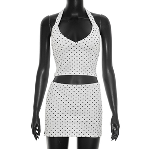 Viviblook D26ST187 Women Summer Skirt <b>Set</b> <b>Sexy</b> Sleeveless Polka Dot Print Halter Vest Slit Bodycon Skirt Two Piece <b>Set</b> - Product Image 4