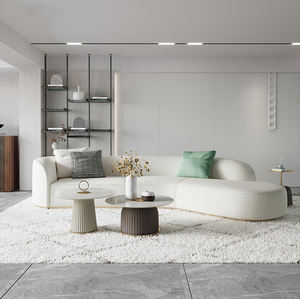 Juego de Sofás de Estilo Europeo Moderno, Diseño de Última Generación, Sofá Semicircular Tapizado en Tela de Peluche de Felpa Blanca para Sala de Estar - Product Image 1