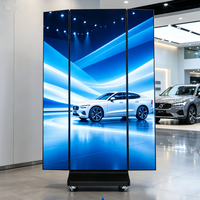 Écran publicitaire LED mobile pliable en trois parties pour intérieur, Totem vertical, machine publicitaire LED mobile, affichage LED pour salon automobile