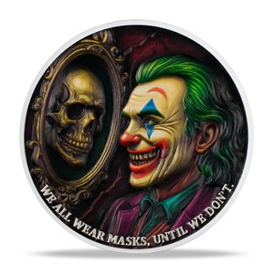 Pièce commémorative <span class=keywords><strong>Joker</strong></span> dans le miroir et pièce de défi stoïque Skull Memento Mori, cadeaux pour hommes, pièce commémorative en cuivre pur .999 de 1 once - Product Image 3
