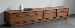Minimalist <b>Walnut</b> Wood TV Stand with 3 <b>Drawers</b>, Low Profile Media Console for Living Room - Product Image 4