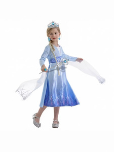 Vestito da Principessa <span class=keywords><strong>Elsa</strong></span> di <span class=keywords><strong>Frozen</strong></span> 2 per Bambine, Set Due Pezzi con Velo Lungo, Gonna in Tulle Autunnale a Maniche Lunghe - Product Image 1
