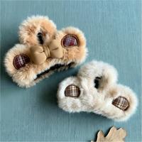 Pince à cheveux en tissu peluche coréen à carreaux marron, couleur personnalisable, pince à griffes, usage quotidien, haute qualité, faite à la main