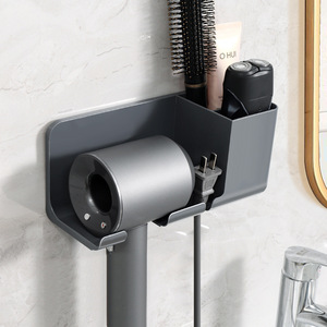 Fruit Hair Dryer Holder Wall Mounted Titanium Space Gray Multi Functional Bathroom Rack With Storage And <b>Plug</b> Slot - Product Image 2