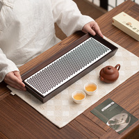 Plateau à thé en bois de bambou et alliage, style moderne et minimaliste, en bois massif, pour infusion à sec, simple, avec fonction de rétention d'eau, table à thé de bureau, ensemble de thé Kung Fu