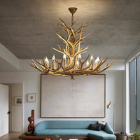 Lustre en bois de cerf style rétro américain, grande lampe suspendue de style industriel pour restaurants, restaurants de fondue, bars à thème nordique